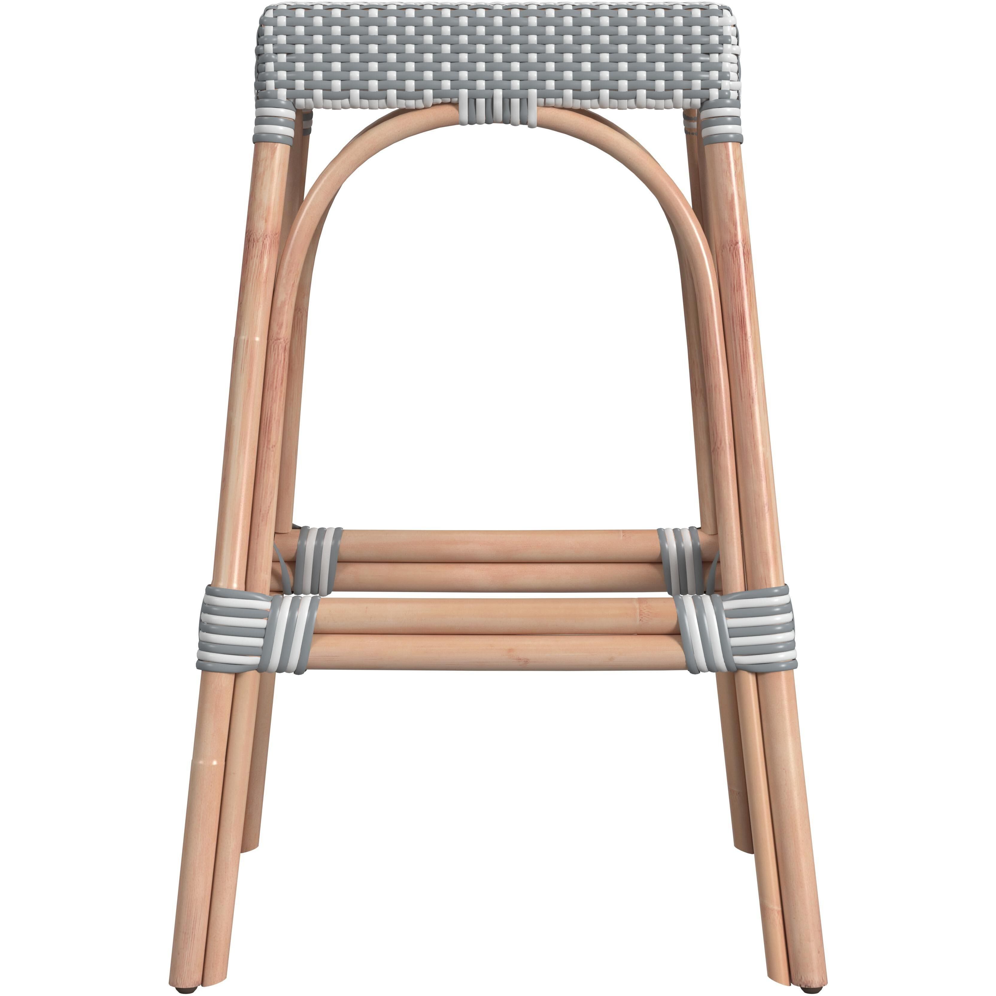 Robias Rectangular Rattan 30" Bar Stool in Gray and White Stripe