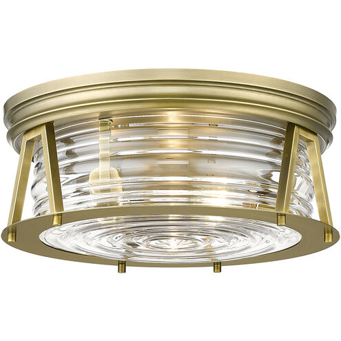 Cape Harbor 3 Light 16 inch Rubbed Brass Flush Mount Ceiling Light