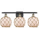 Ballston Farmhouse Rope 3 Light 26 inch Black Antique Brass Bath Vanity Light Wall Light in White Glass with Brown Rope, Ballston