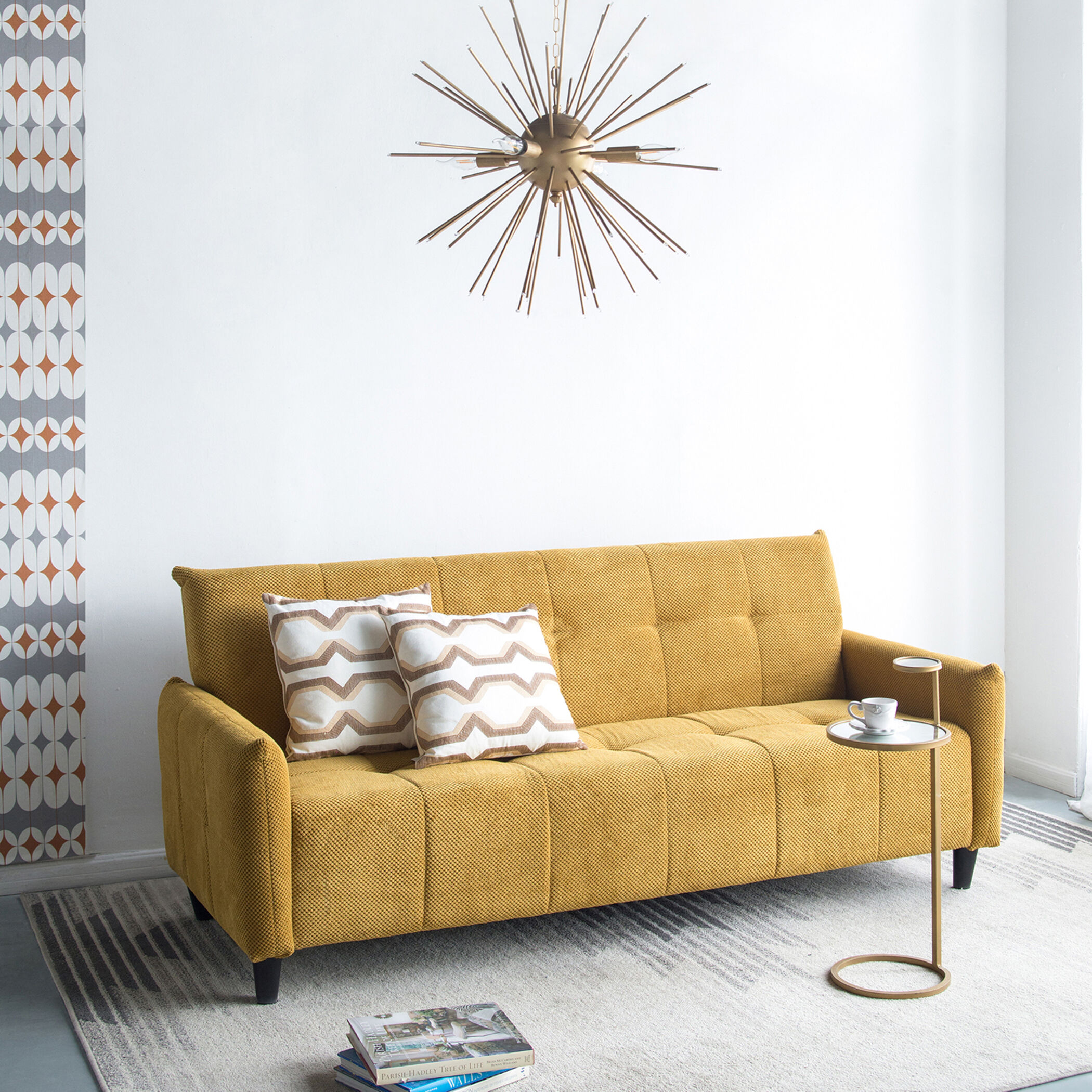 Large Biscuit Tufted Mustard Sofa