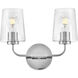 Kline 2 Light 14.25 inch Chrome Bath Wall Light in Clear