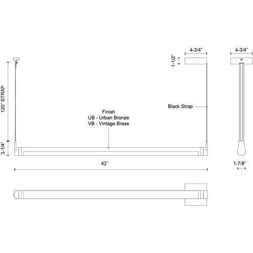 Laurence LED 1.88 inch Vintage Brass Linear Pendant Ceiling Light