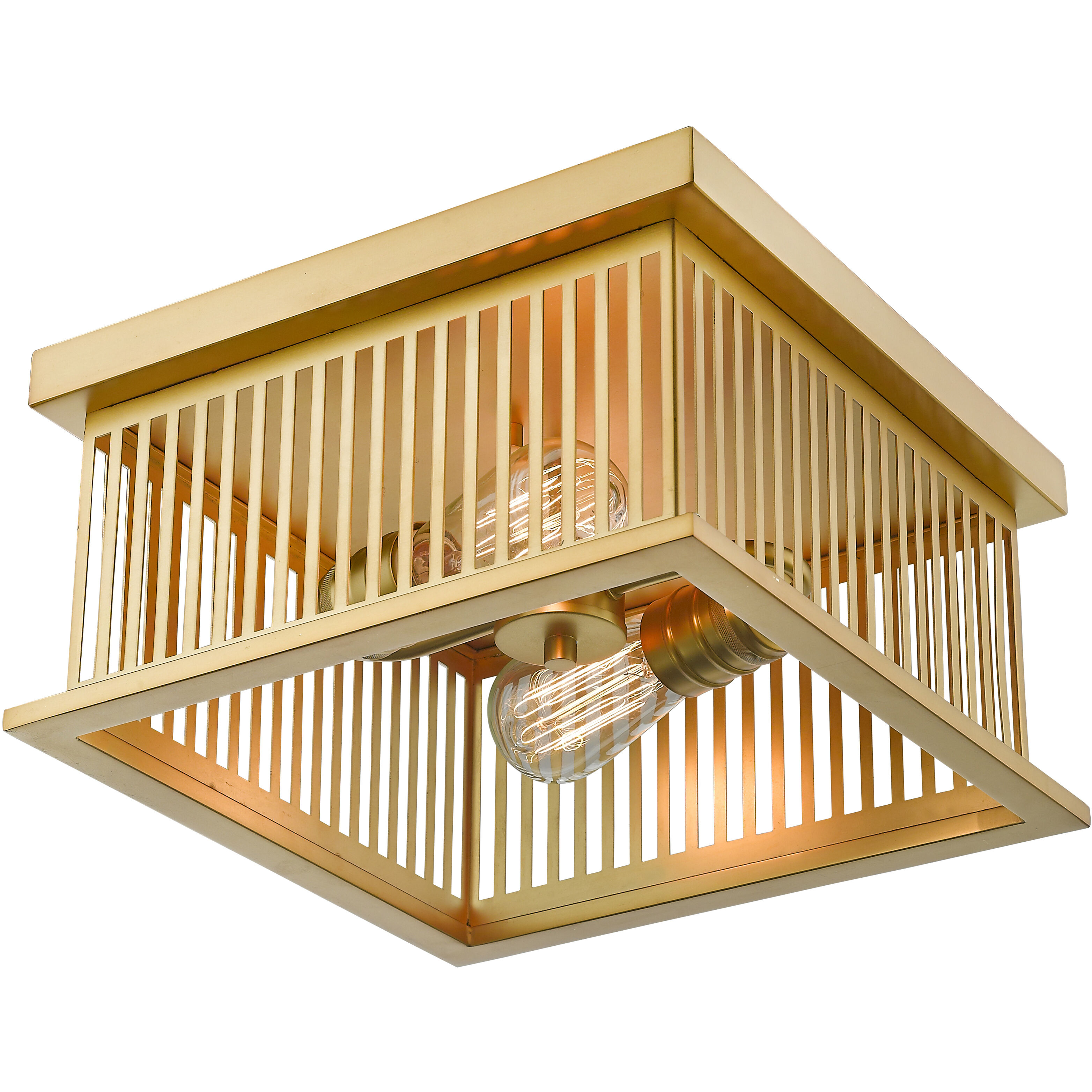 Camellia 2 Light 12 inch Brass Flush Mount Ceiling Light in Brass Steel