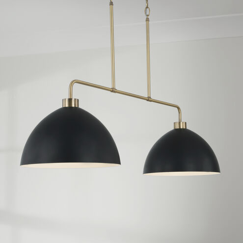 Ross 2 Light 44 inch Aged Brass Linear Chandelier Ceiling Light in Matte Black with White Interior