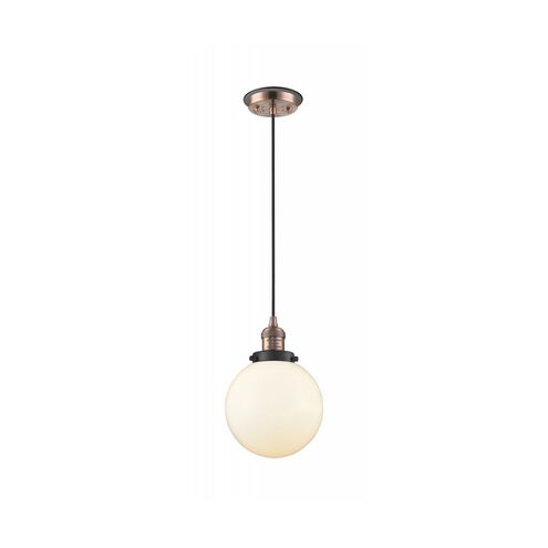 Franklin Restoration Large Beacon 1 Light 8 inch Antique Copper Mini Pendant Ceiling Light in Matte White Glass