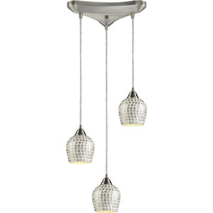 Fusion 3 Light 10 inch Satin Nickel Mini Pendant Ceiling Light in Silver Mosaic Glass