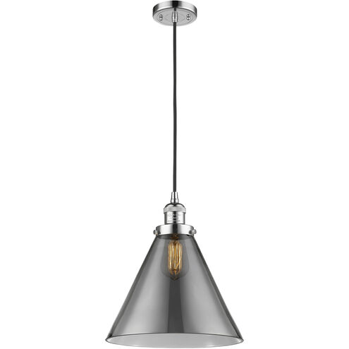 Franklin Restoration Cone 1 Light 12 inch Polished Chrome Mini Pendant Ceiling Light in Incandescent, Plated Smoke, Franklin Restoration