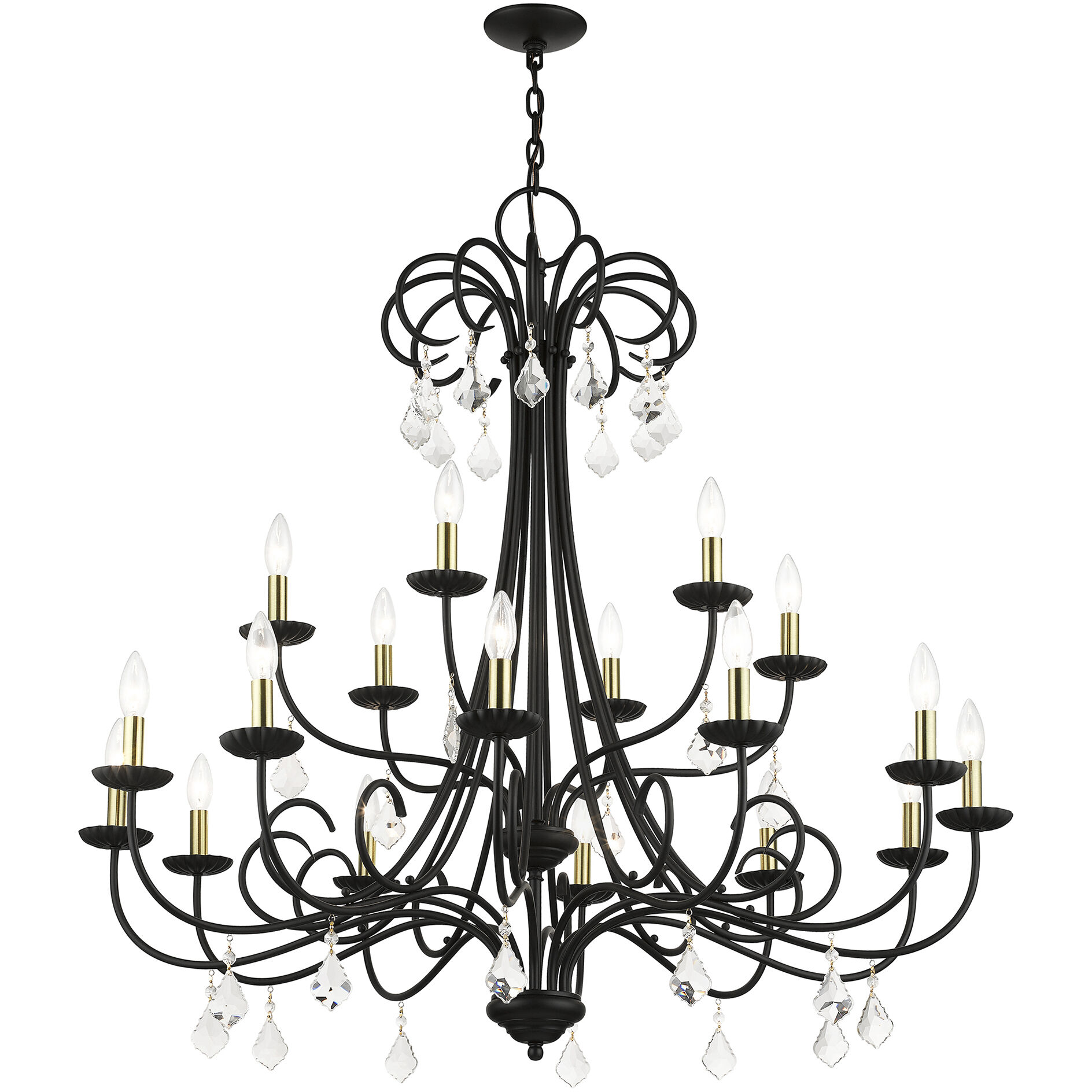 Daphne 18 Light 42 inch Black with Antique Brass Finish Accents Chandelier Ceiling Light in Black with Antique Brass Accents, Extra Large