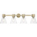 Downtown Urban Lawton Cone 4 Light 34 inch Brushed Brass Bath Vanity Light Wall Light in Seedy