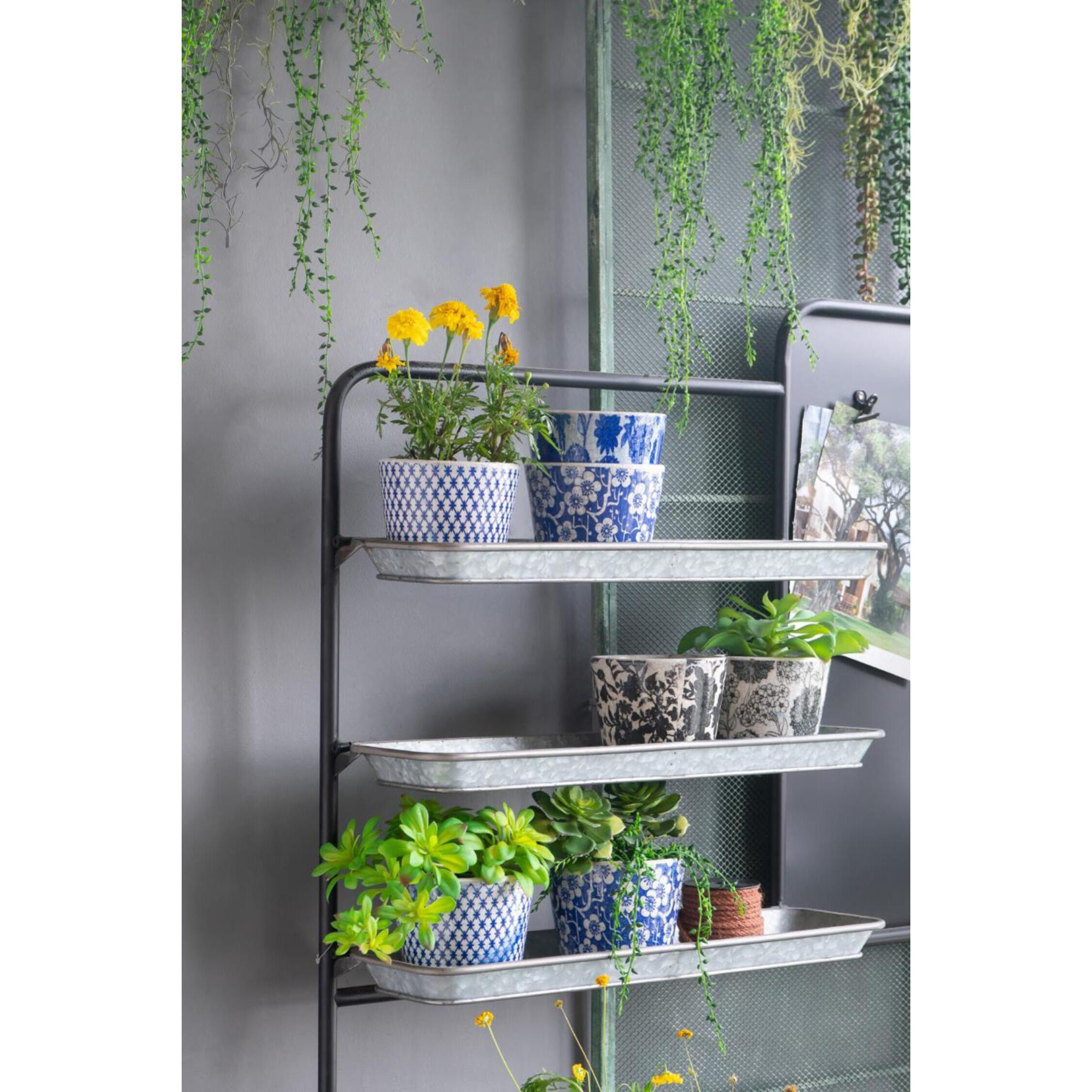 Terracotta Blue and White Outdoor Planter, Set of 4