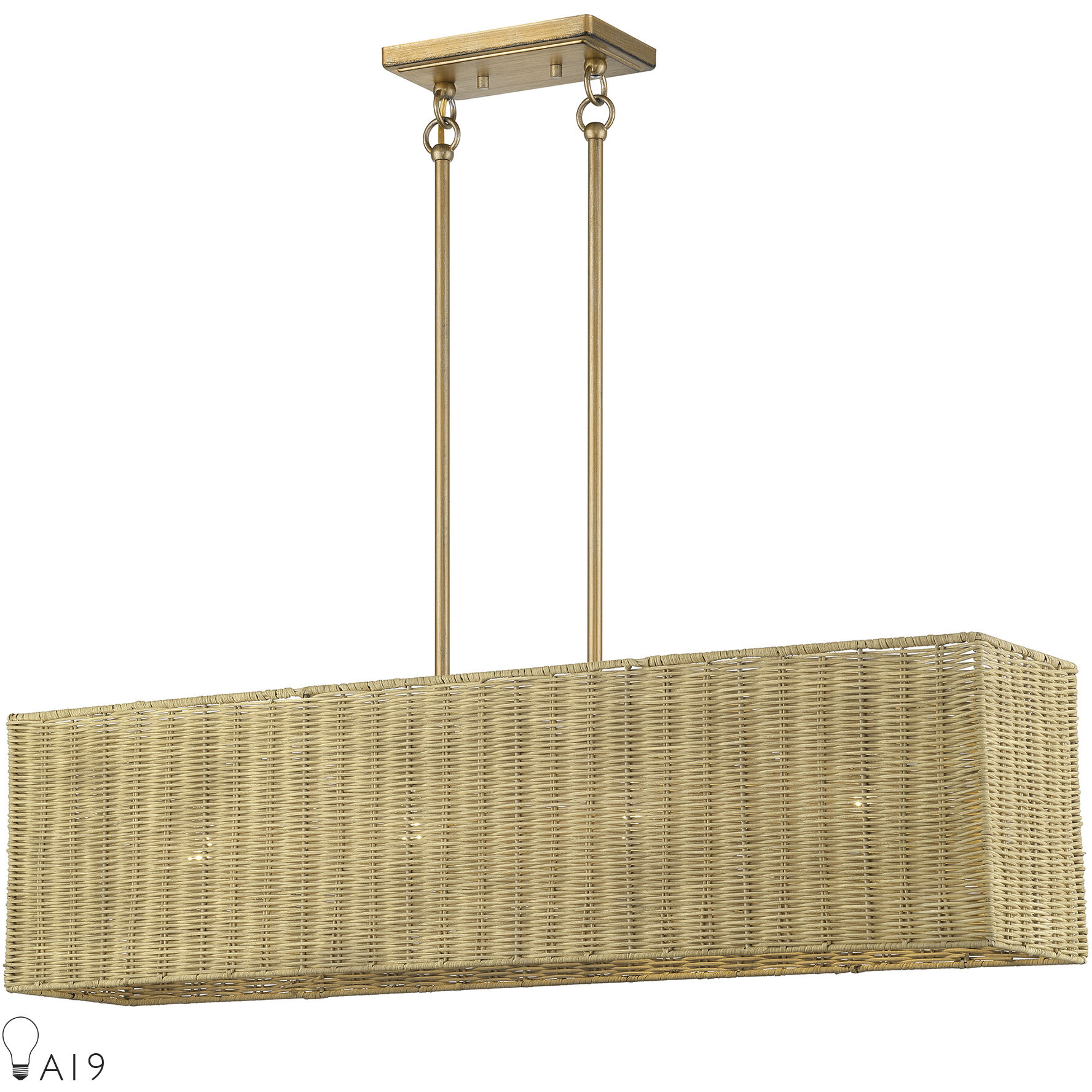 Weavington 4 Light 36 inch Antique Gold Leaf Linear Chandelier Ceiling Light, Large
