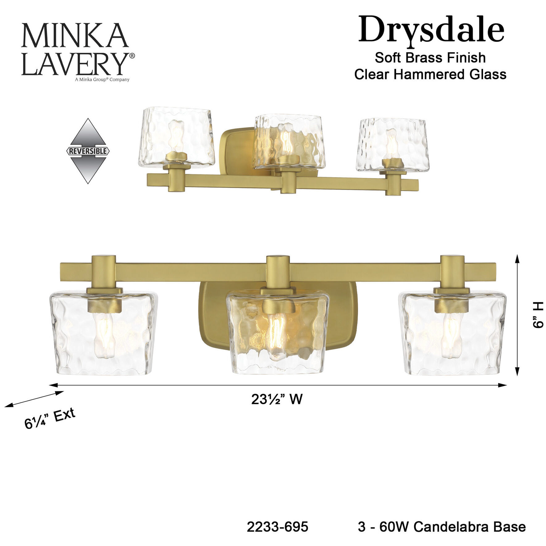 Drysdale 2 Light 14.5 inch Soft Brass Bath Vanity Wall Light