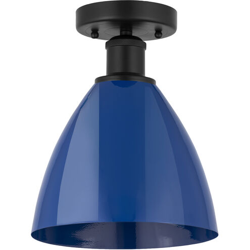 Edison Plymouth Dome 1 Light 8 inch Matte Black Semi-Flush Mount Ceiling Light in Blue