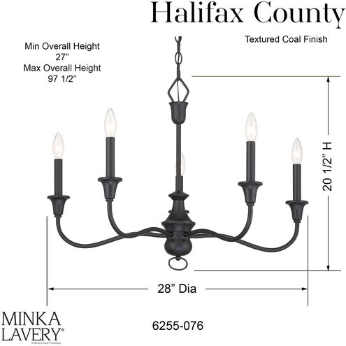 Halifax County 5 Light 28 inch Textured Coal Chandelier Ceiling Light