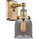 Ballston Small Bell 1 Light 5 inch Brushed Brass Sconce Wall Light in Plated Smoke Glass