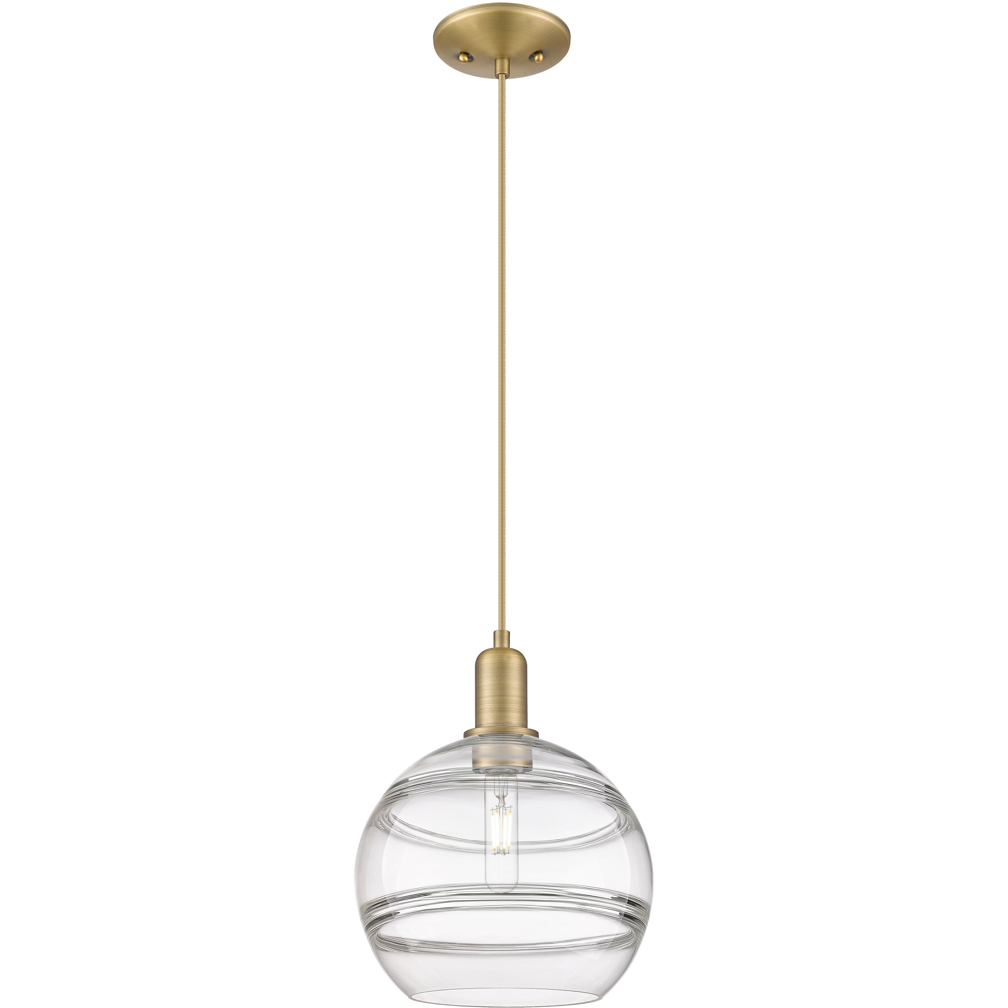 Arcadia Rochester 1 Light 10 inch Brushed Brass Mini Pendant Ceiling Light in Clear