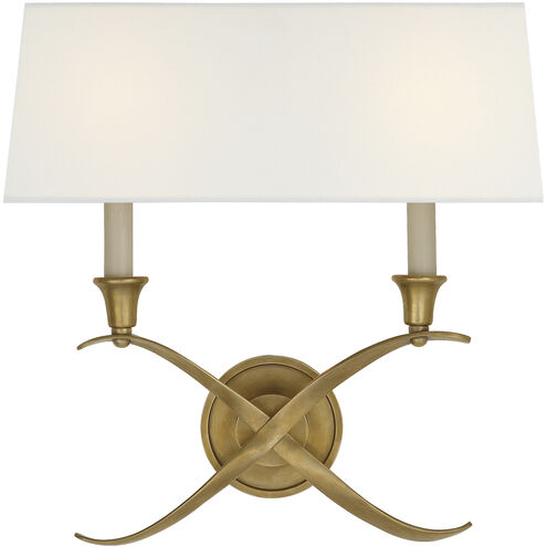 Visual Comfort Signature Collection Chapman & Myers Cross Bouillotte 2 Light 15.5 inch Antique-Burnished Brass Sconce Wall Light in Linen, Large CHD1191AB-L - Open Box