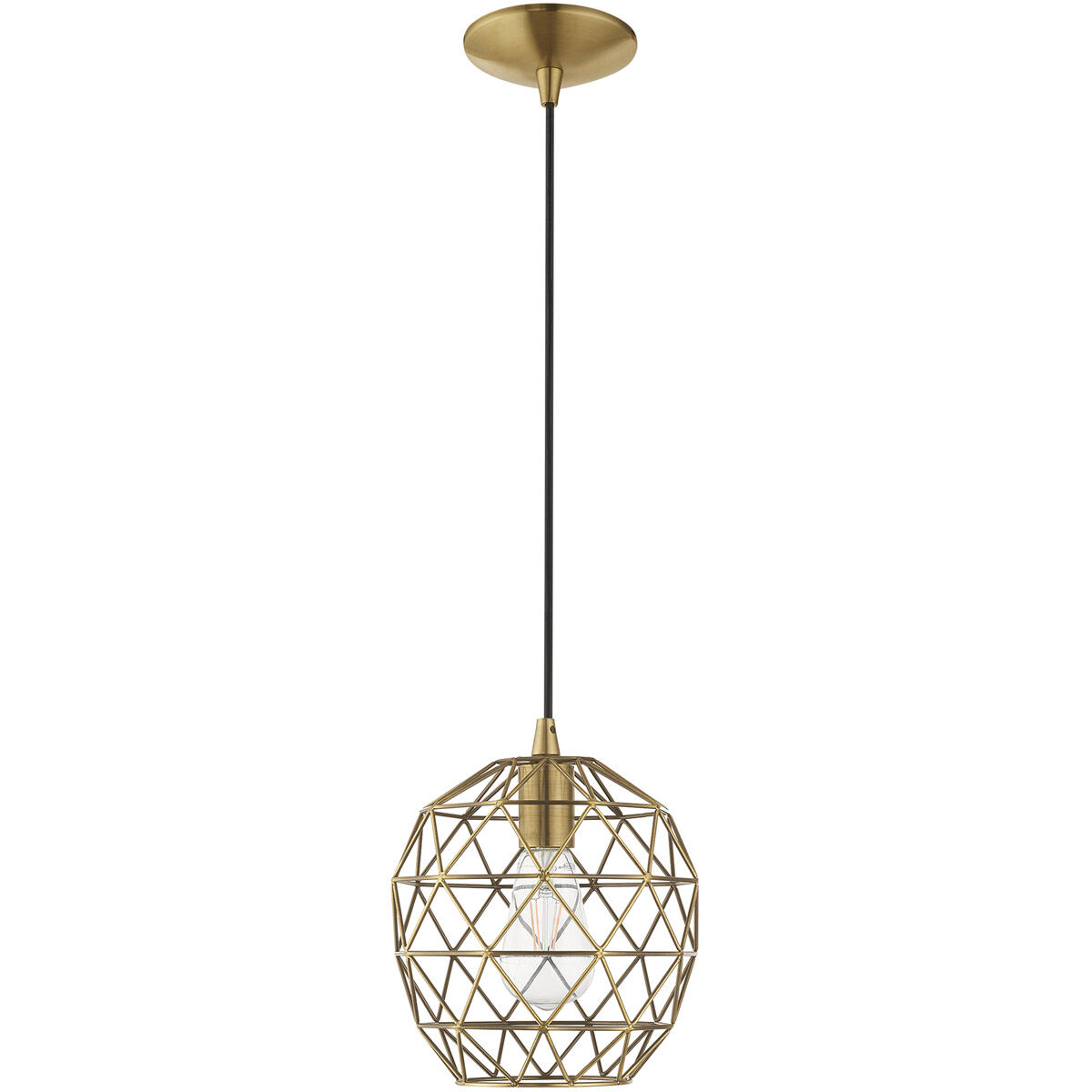 Geometric 1 Light 8 inch Antique Brass Mini Pendant Ceiling Light