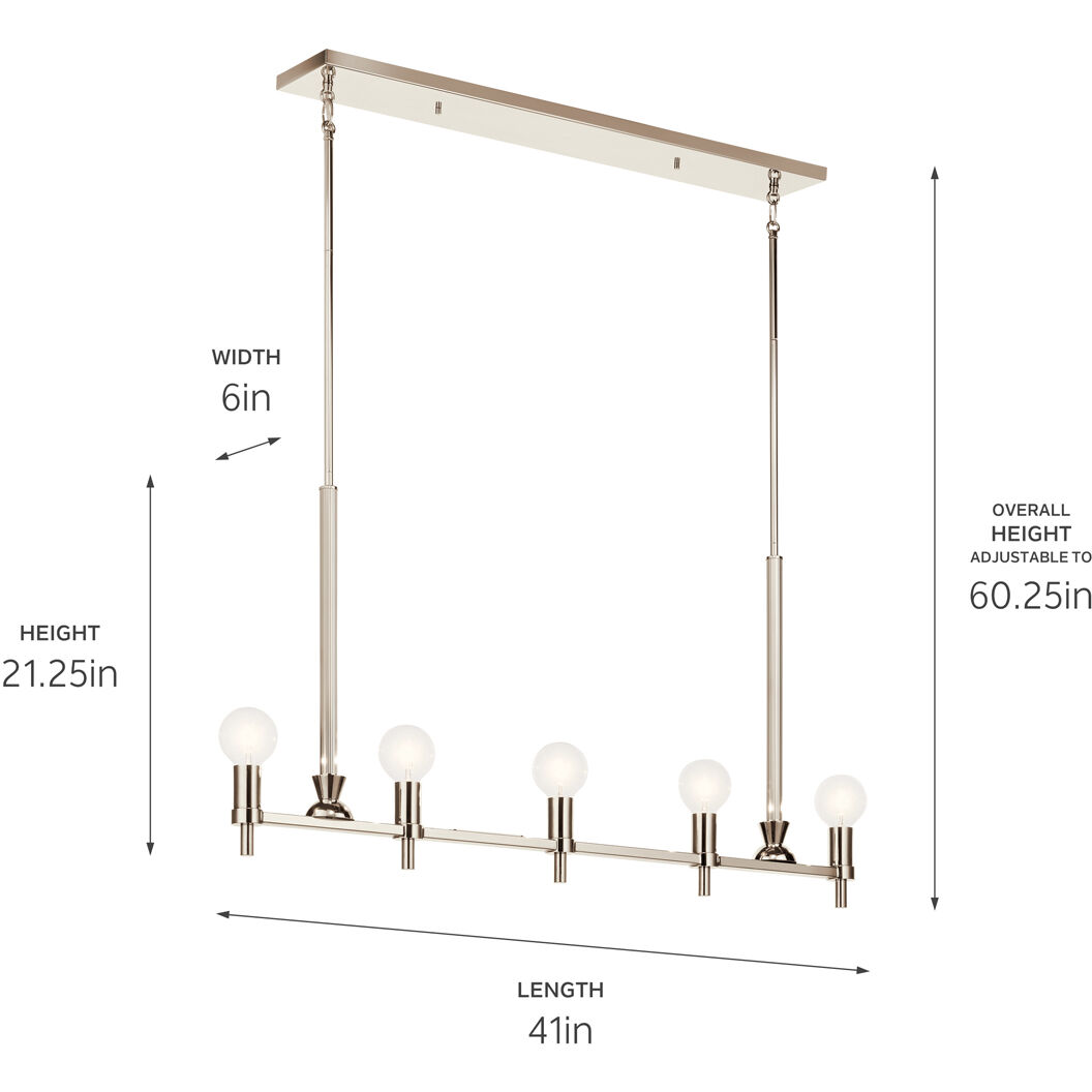 Torvee 5 Light 2.75 inch Nickel Textured Chandelier Linear Ceiling Light in Polished Nickel
