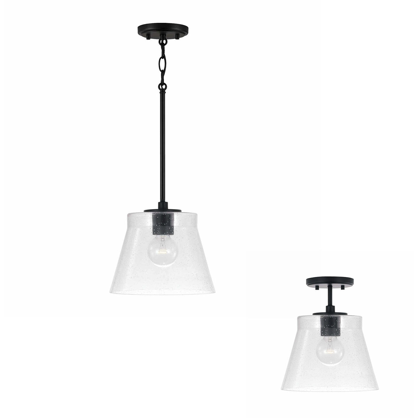 Baker 1 Light 10.5 inch Matte Black Pendant Ceiling Light, Convertible Dual Mount