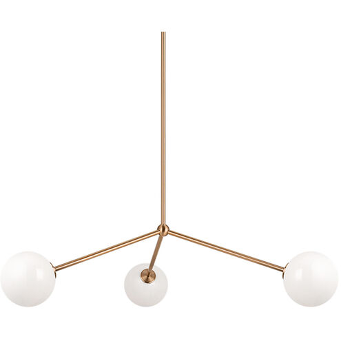 Novo 3 Light 31.13 inch Aged Gold Brass Pendant Ceiling Light in Aged Gold Brass and Opal Glass