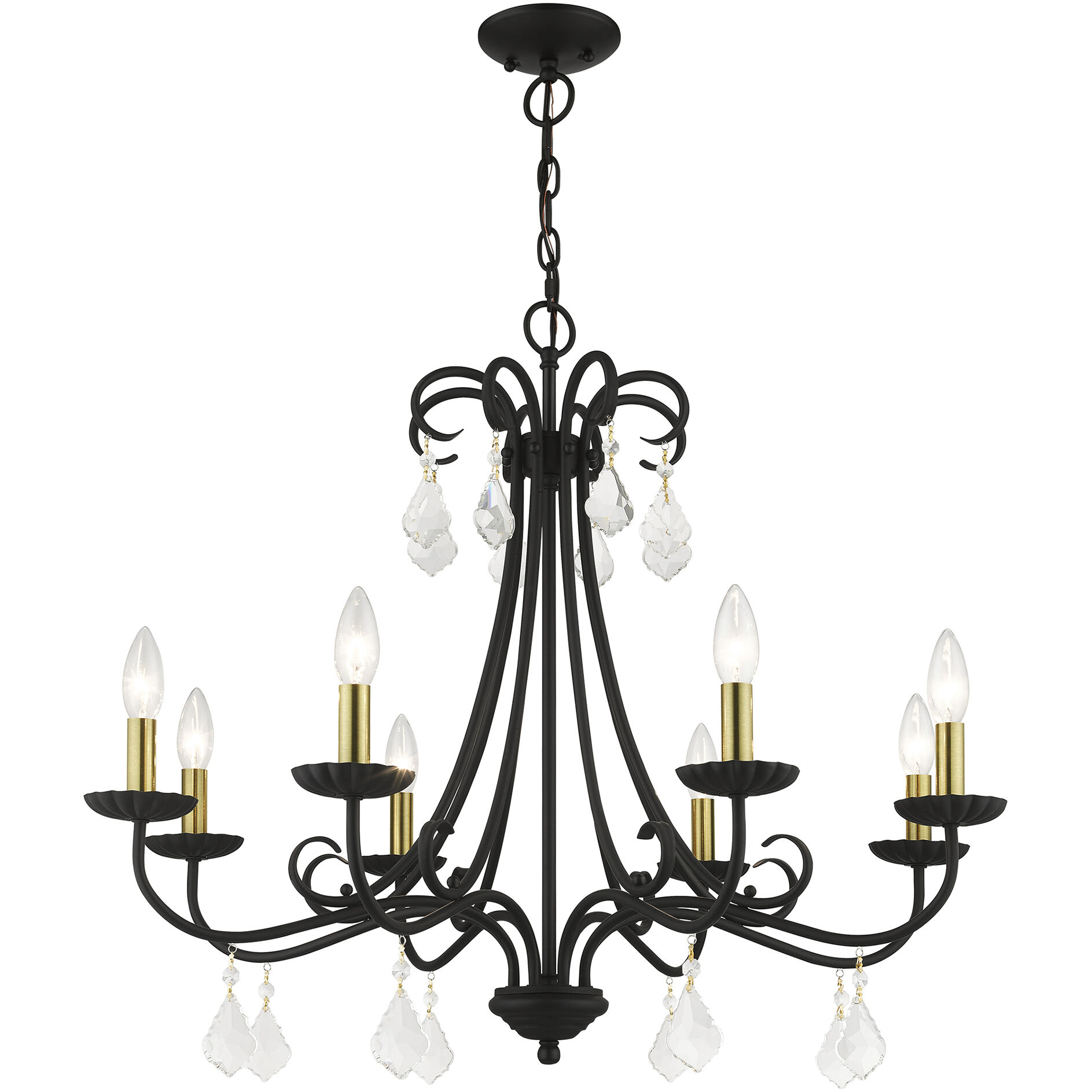 Daphne 8 Light 29.75 inch Black with Antique Brass Finish Accents Chandelier Ceiling Light in Black with Antique Brass Accents, Large