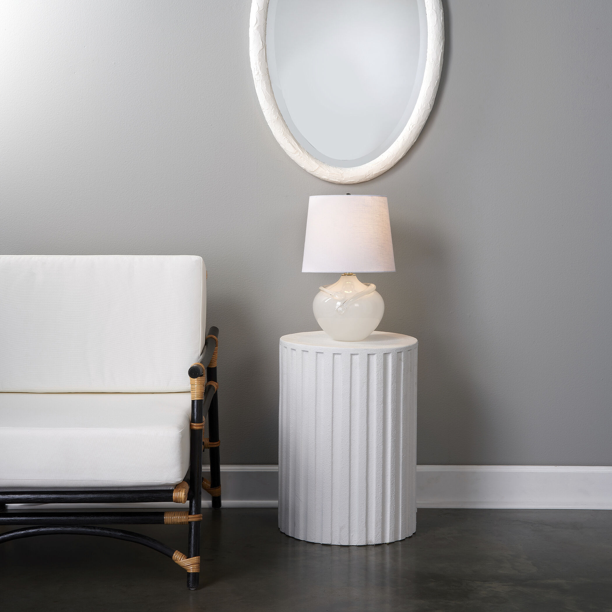 Fluted Column 22 X 16 inch White Concrete Side Table