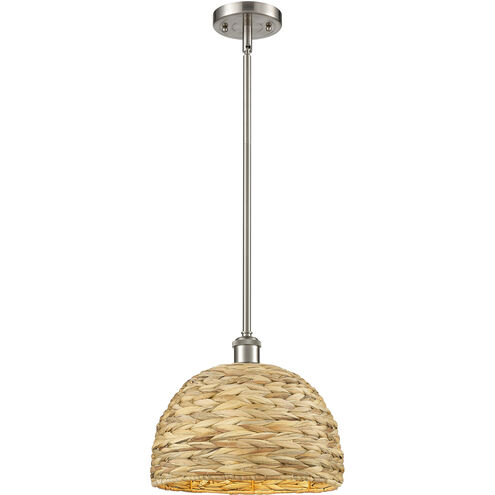 Woven Rattan 1 Light 12 inch Satin Nickel Pendant Ceiling Light