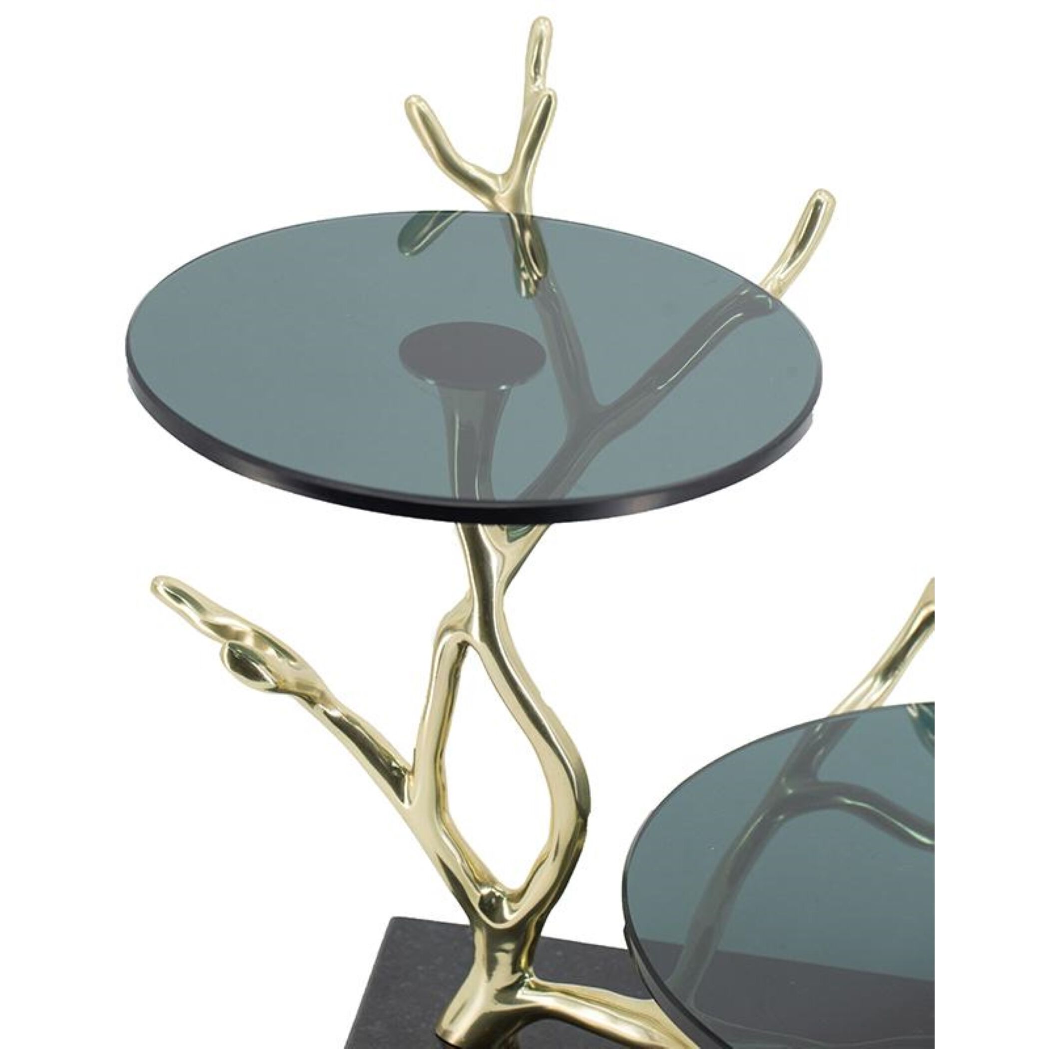 Anita 16.9 X 12.4 inch Polished Gold Finished Aluminum with Black Float Glass/Black Granite Base Cake Stand