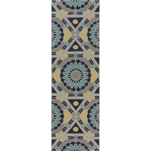 Kaleidoscope 96 X 30 inch Medium Gray, Emerald, Wheat, Navy Rug