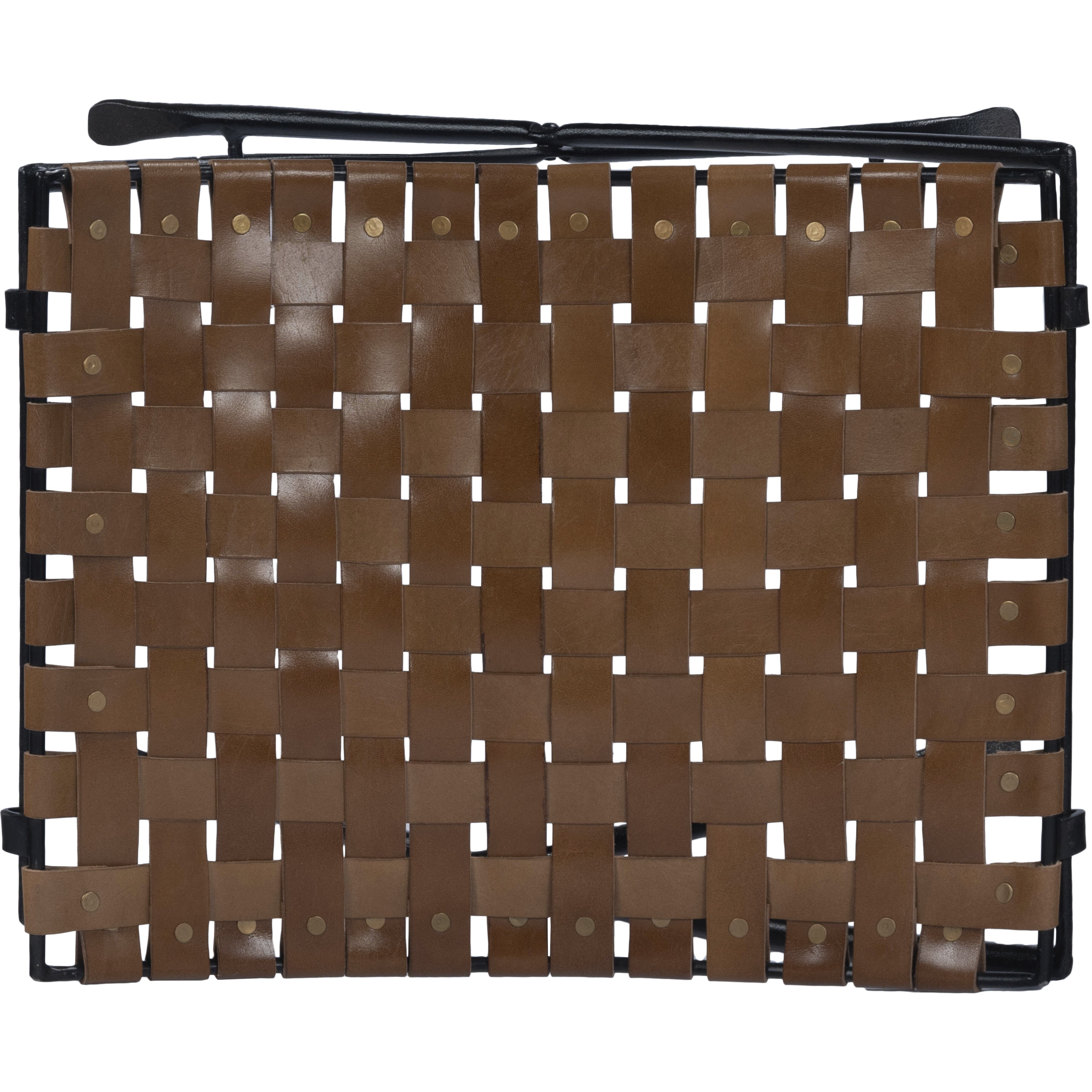 Karma Brown Woven Leather Ottoman or Stool