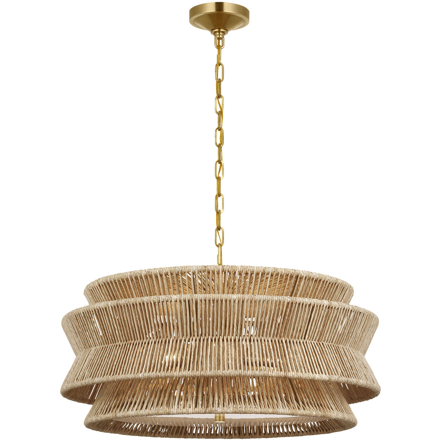 Chapman & Myers Antigua LED 30 inch Antique-Burnished Brass and Natural Abaca Chandelier Ceiling Light