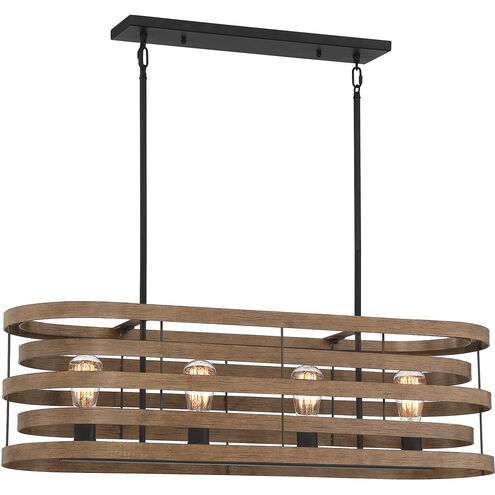 Blaine 4 Light 38 inch Natural Walnut with Black Accents Linear Chandelier Ceiling Light