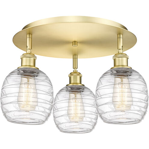 Belfast 3 Light 17.75 inch Satin Gold Flush Mount Ceiling Light in Deco Swirl
