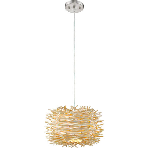 Sora 1 Light 12 inch Brushed Nickel Pendant Ceiling Light in Natural Willow