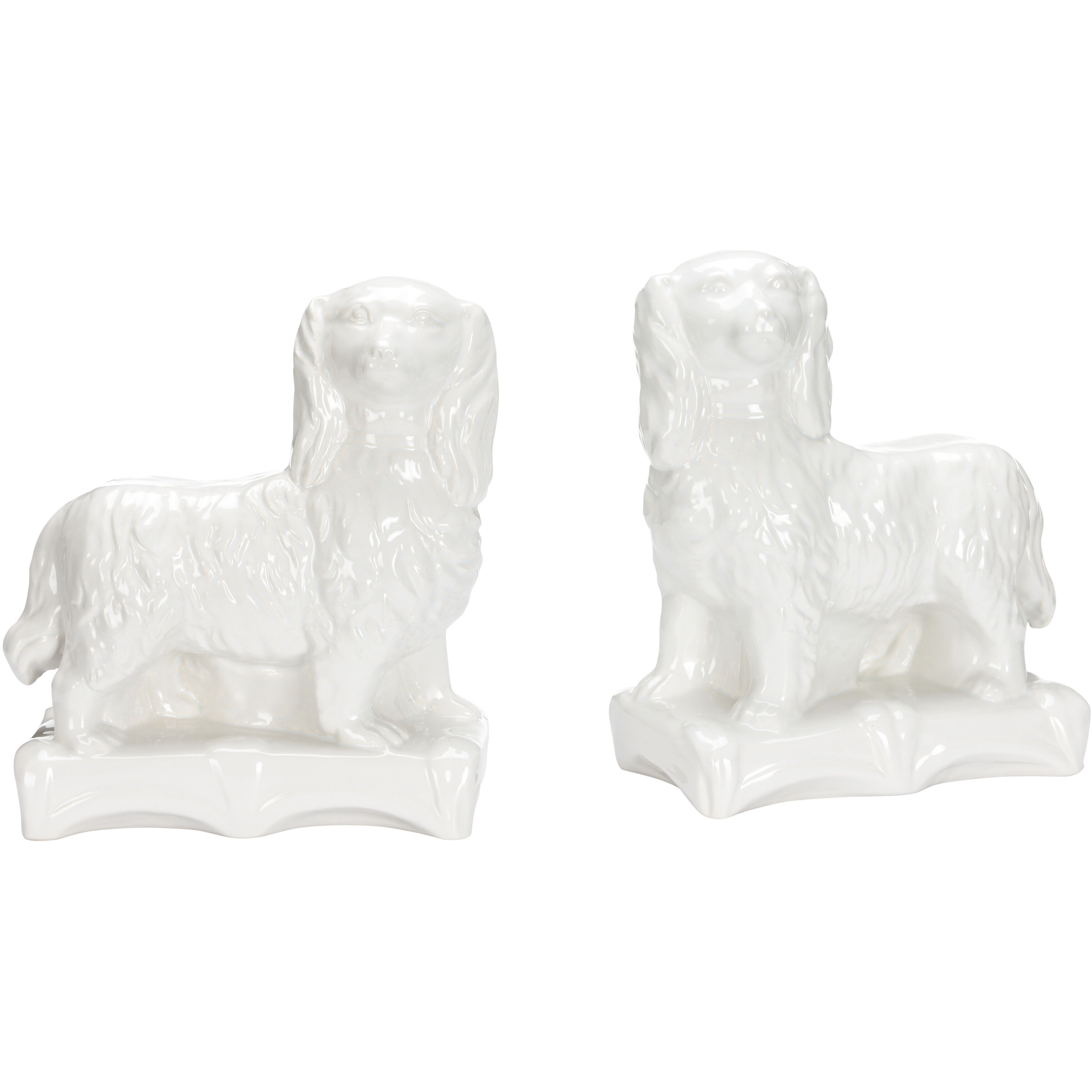 Staffordshire Spaniel White/Cream Figurines, Pair