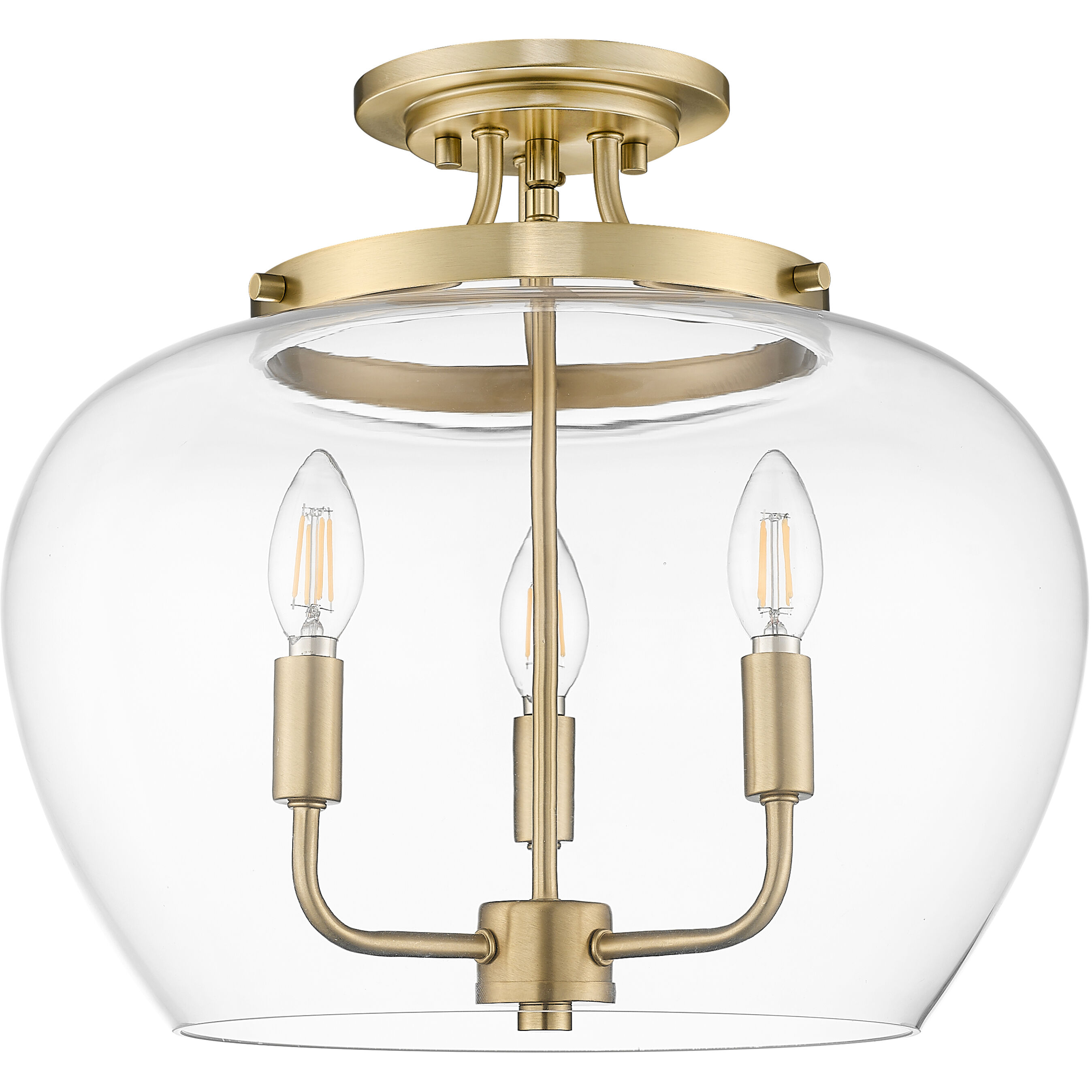 Joliet 3 Light 15.75 inch Burnished Brass Semi Flush Mount Ceiling Light