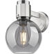 Downtown Urban Lawton Sphere Armed Sconce Wall Light in Brushed Satin Nickel, Light Smoke Glass