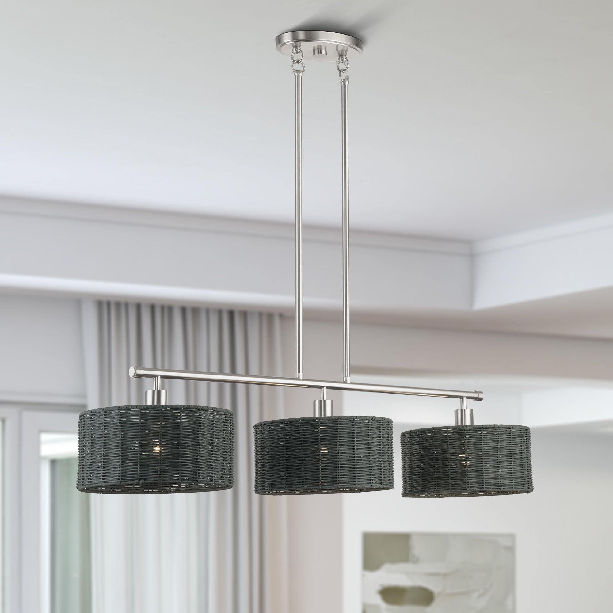 Weavington 3 Light 46 inch Brushed Nickel Linear Chandelier Ceiling Light, Extra Large