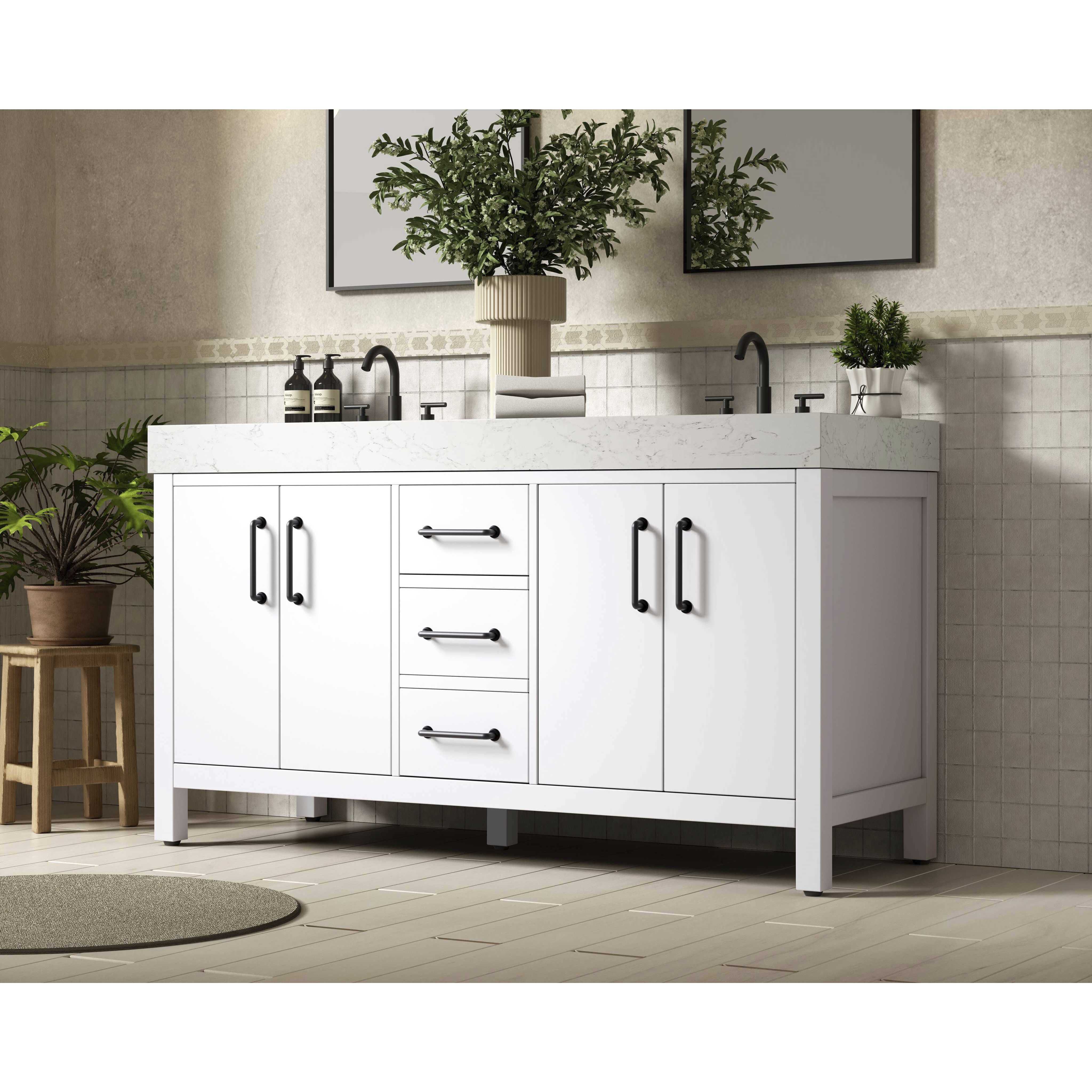 Nathan 60 X 34 inch White Bathroom Vanity Cabinet