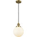Franklin Restoration Beacon LED 8 inch Brushed Brass Mini Pendant Ceiling Light in Matte White, Franklin Restoration