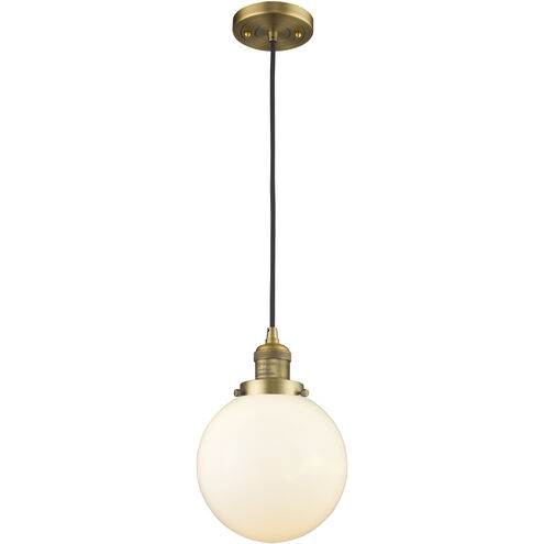 Franklin Restoration Beacon LED 8 inch Brushed Brass Mini Pendant Ceiling Light in Matte White, Franklin Restoration