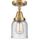 Franklin Restoration Small Bell 1 Light 5 inch Brushed Brass Flush Mount Ceiling Light in Seedy Glass
