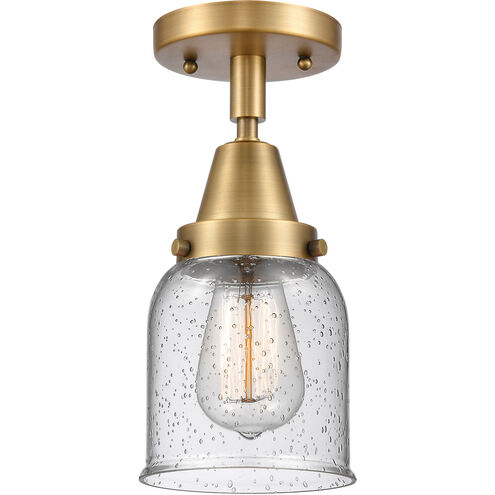 Franklin Restoration Small Bell 1 Light 5 inch Brushed Brass Flush Mount Ceiling Light in Seedy Glass