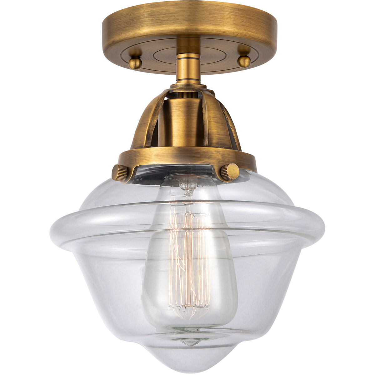Nouveau 2 Small Oxford LED 7.5 inch Brushed Brass Semi-Flush Mount Ceiling Light in Clear Glass