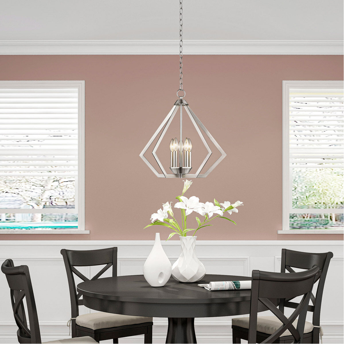 Prism 5 Light 20 inch Brushed Nickel Chandelier Ceiling Light