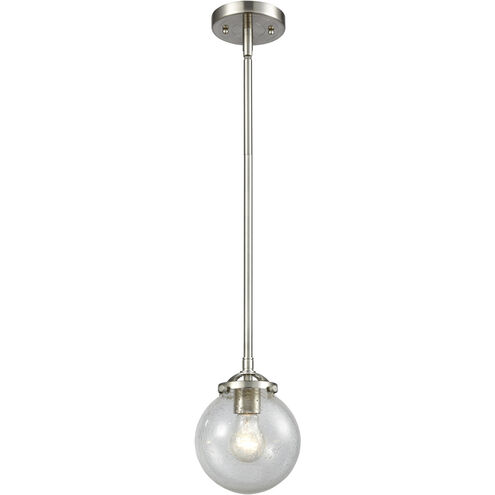 Nouveau Beacon 1 Light 6 inch Brushed Satin Nickel Mini Pendant Ceiling Light in Seedy Glass, Nouveau