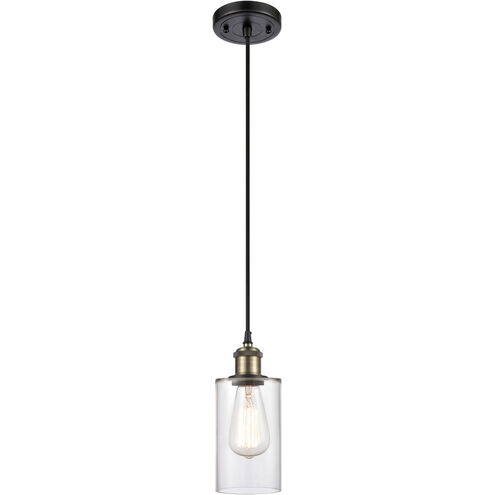 Ballston Clymer 1 Light 4 inch Black Antique Brass Mini Pendant Ceiling Light in Clear Glass, Ballston