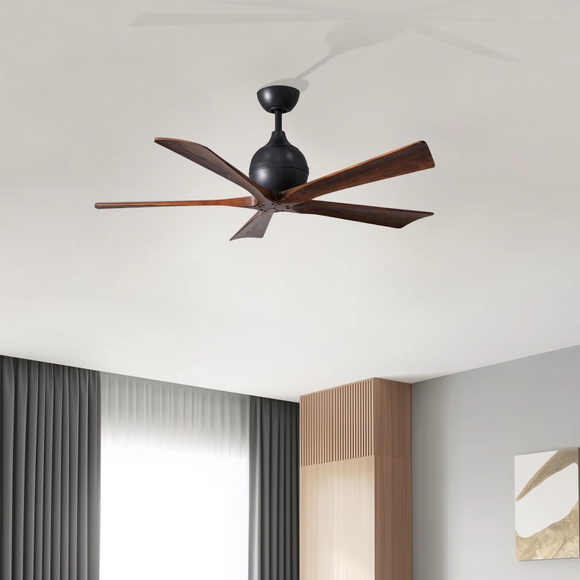 Atlas Irene-5 52 inch Matte Black with Walnut Tone Blades Paddle Fan, Paddle Fan