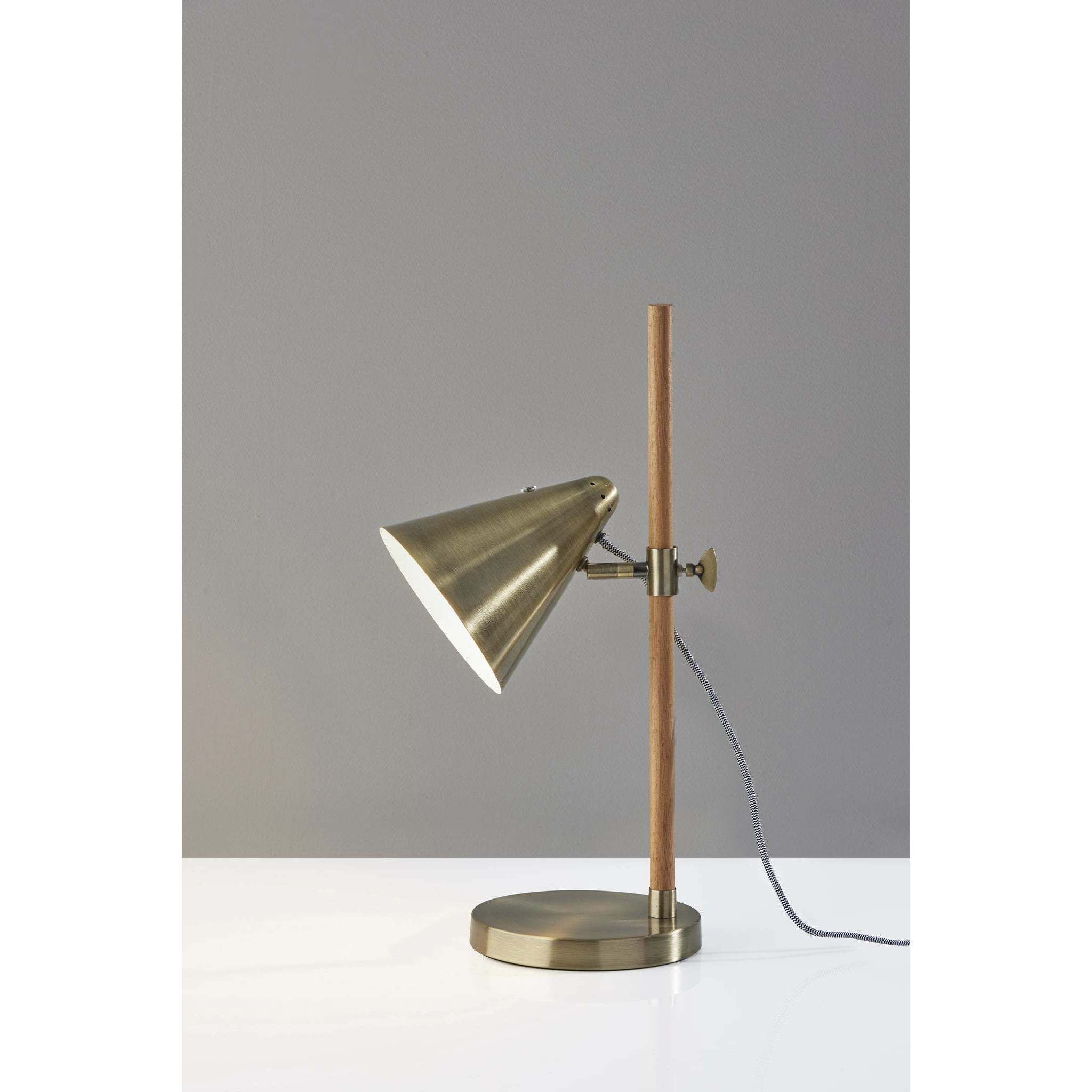 Bryn 20 inch 40.00 watt Natural Rubberwood and Antique Brass Desk Lamp Portable Light